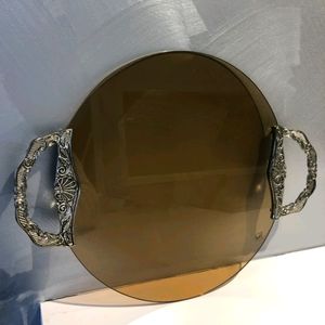 Beautiful Glass Serving Tray w/ SS Handles